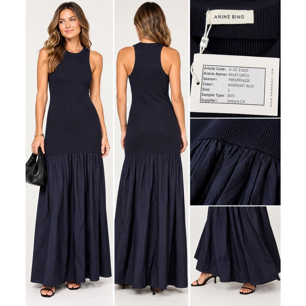 ANINE BING Miley Dress S Midnight Blue Maxi Pre-Spring 2026 Sales Sample NWT